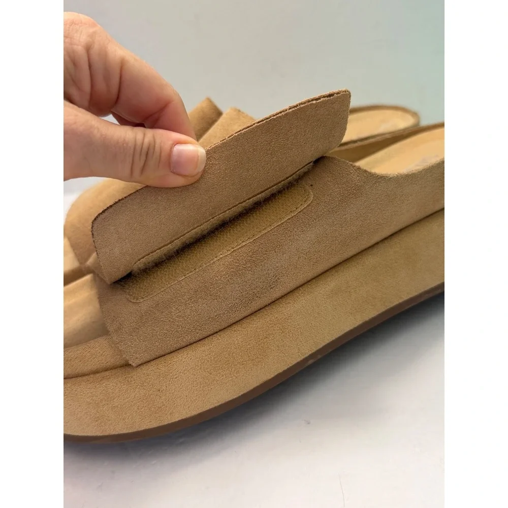 Silent D Tan Leather Platform Slide Sandals Women's EU 40 Adjustable Strap